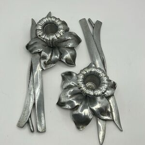 Vintage Bruce Cox Daffodil Pewter Candle Holders. Set of two.